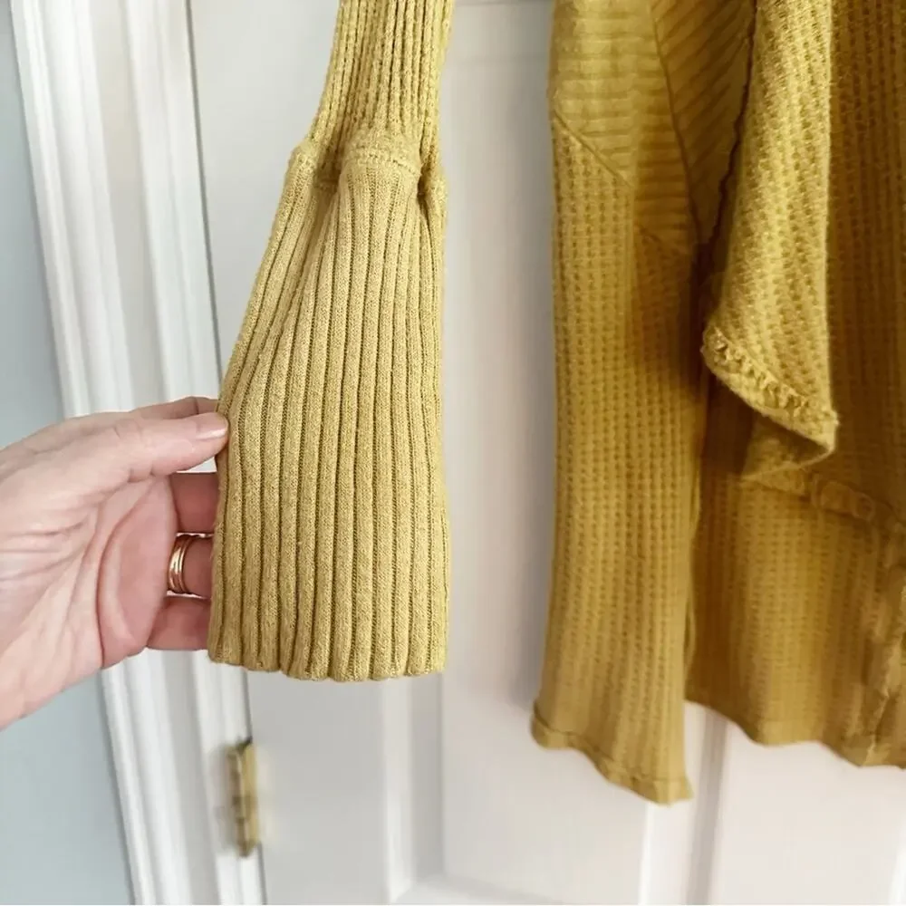 Free People Mustard Yellow Ventura Thermal Top MEDIUM Waffle Knit Long Sleeve